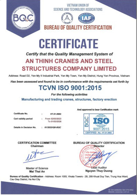 Chứng nhận TCVN ISO 9001-2015 An Thịnh