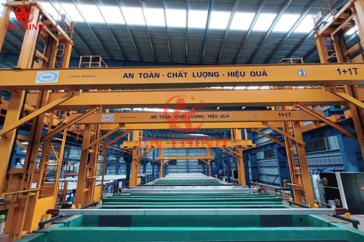 Hình ảnh thực tế dự án lắp đặt cầu trục dầm đôi 1+1T