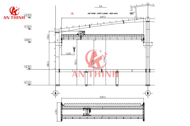 Bản vẽ chi tiết của dự án cầu trục 16T tại Hải Phòng