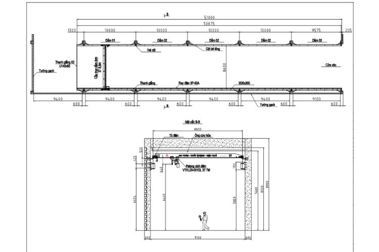 Bản vẽ chi tiết cầu trục dầm đơn 3 tấn tại Hưng Yên